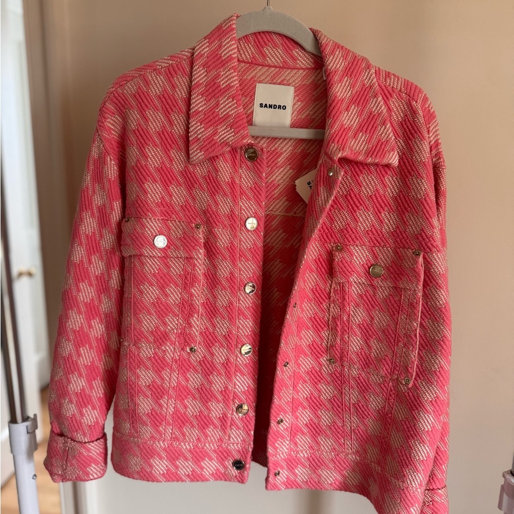 Sandro Pink & Cream Tweed Jean Jacket